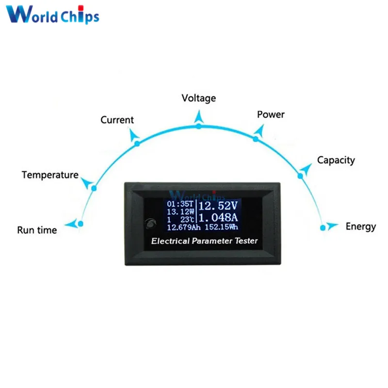 

DC 100V 10A OLED Voltmeter Display Ammeter Battery Power Supply Capacity Detection Monitor Tester Current Voltage Meter Charger