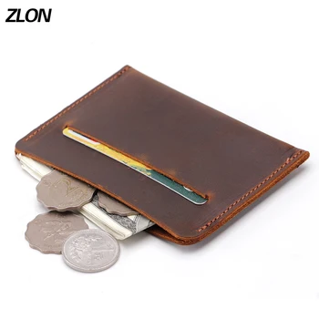

ZLON New Men Crazy Horse Leather Business Casual 6 Credit Card ID Holder Simple Card Package Card Holder Thin Card Bag K133