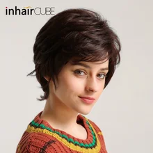 INHAIR cube Женские синтетические волосы натуральные прямые короткие парики Многослойные пушистые Средний размер эластичный дышащий парик