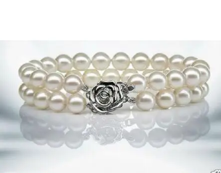 

Wholesale price 16new ^^^^Beautiful Genuine top 8.5-9mm Double-Deck white pearl bracelet 7.5 ~ 8 inches