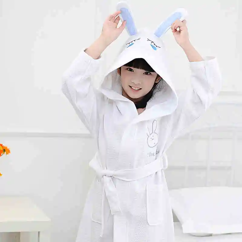 

Cotton children 's bathrobes towel with hat bathrobe men and women cotton gowns thin summer