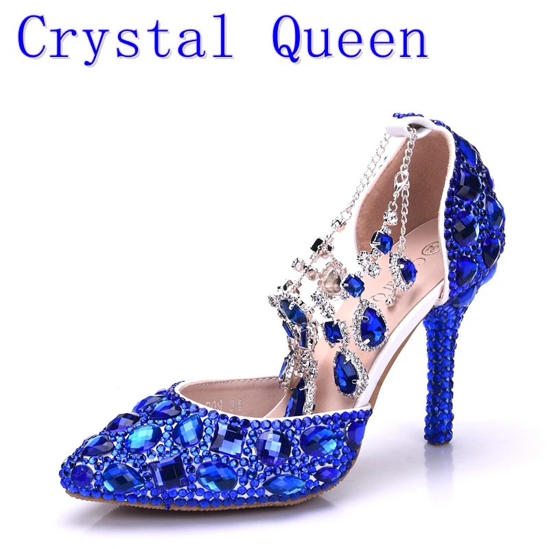 Hot Sale Bridal-Sandals Prom-Shoes Evening Blue Rhinestone High-Heel Party Nightclub Women Crystal 3V5k5EZl