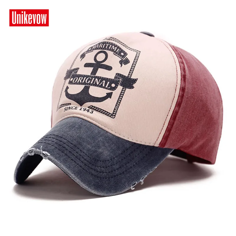 

1Piece Free shipping Boat anchor printed baseball cap cotton washed hats for men and women
