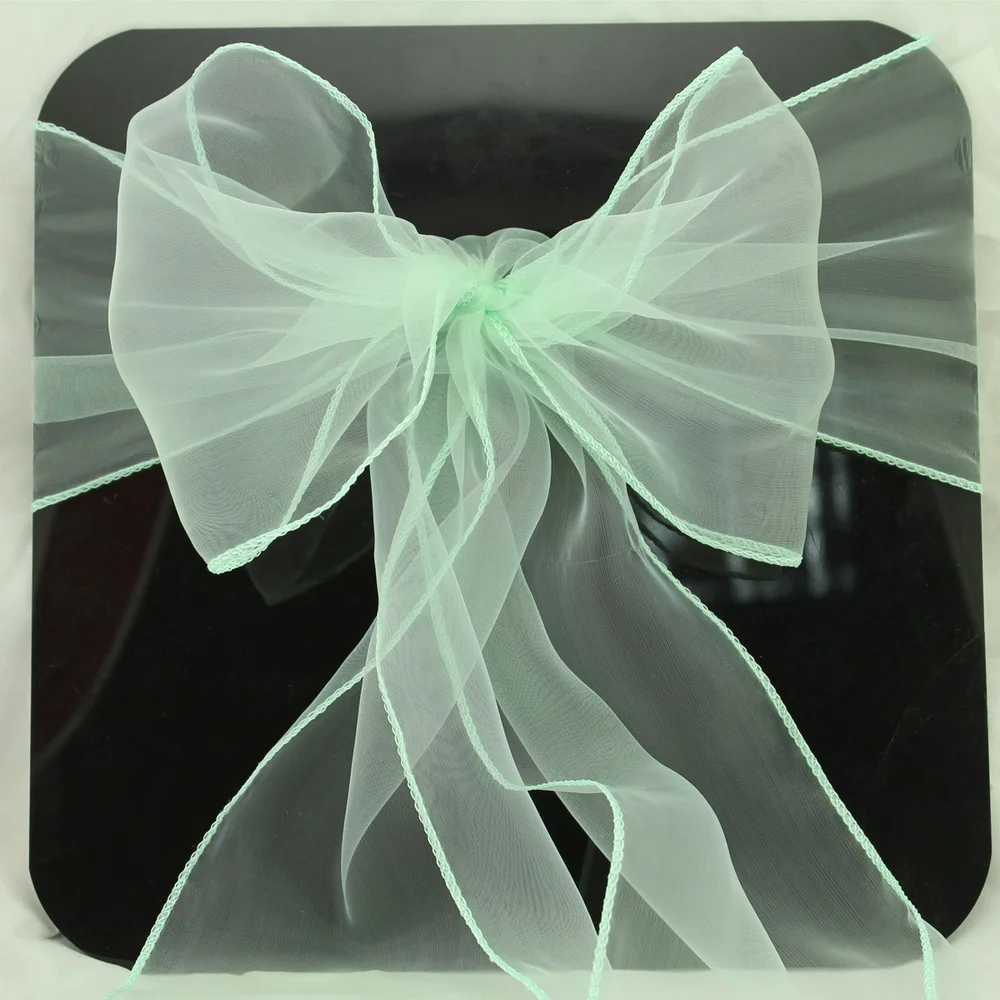 free shipping 200 PCS Mint green Wedding Organza Chair Cover Sashes