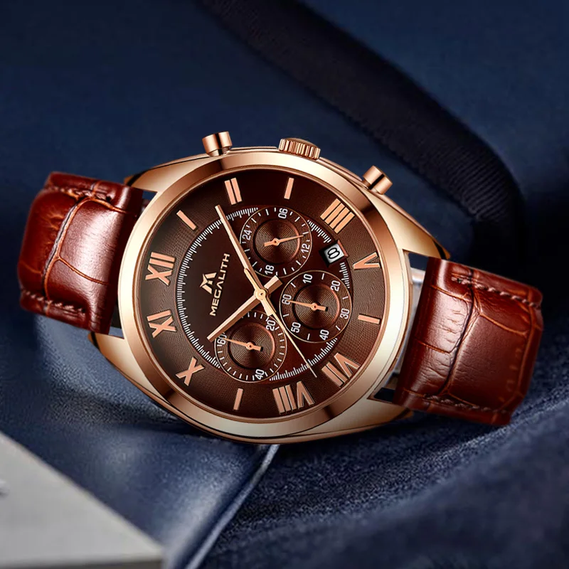 MEGALITH Fashion Leather Watch For Men Sport Quartz Clock Waterproof Date Mens Watches Top Brand Luxury Watch Relogio Masculino