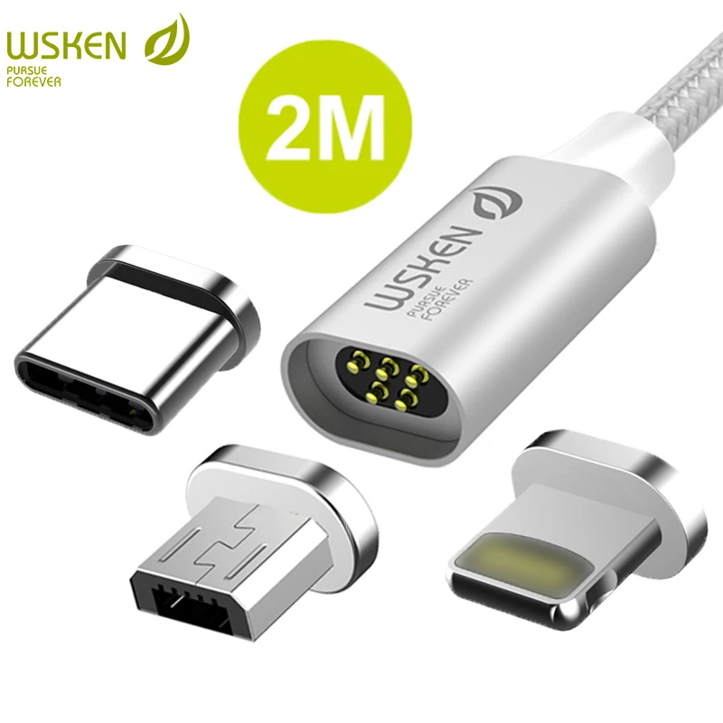 WSKEN lite 2 cable magnético macho USB tipo c micro USB de cable de carga rápida de cargador magnético cable tipo-c USB-C