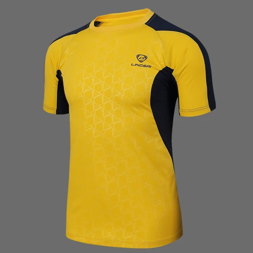 Летняя стильная футболка, новинка, футболка для футбола, бега, фитнеса, быстросохнущая, облегающая футболка, короткий рукав, топ, Спортивная футболка для мужчин, XXXL - Цвет: LS10 Yellow