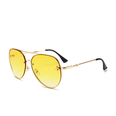 Роскошные Металлические солнцезащитные очки Big Bee Pilot градиентные линзы UV400 ретро мужские и женские оттенки - Цвет линз: Цвет: желтый