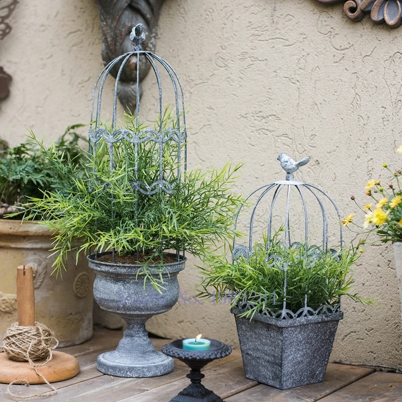 

Retro iron birdcage flower pot Decorative ornaments Climbing vine garden patio rural home decoration accessories vintage