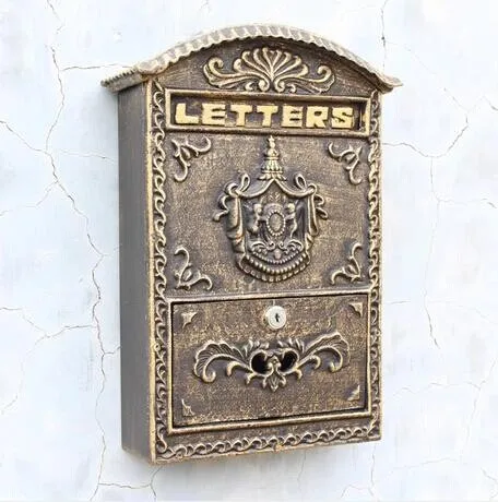 

Cast Iron Mailbox Postbox Embossed Trim Decor Wall Metal Mail Post Letters Box