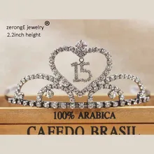 ZerongE ювелирные изделия Сладкий 15 и 16/18/20 Вт, 30 Вт/40/50/60 день рождения Хрустальное Сердце Quinceanera Тиара. Бронзовая/Серебряная/золотая ювелирная тиара