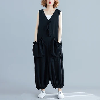 

Womenv-neck Sleeveless Playsuit Bodysuit Casual Loose Overall Jumpsuit Strap Romper Ankle-Length Pants