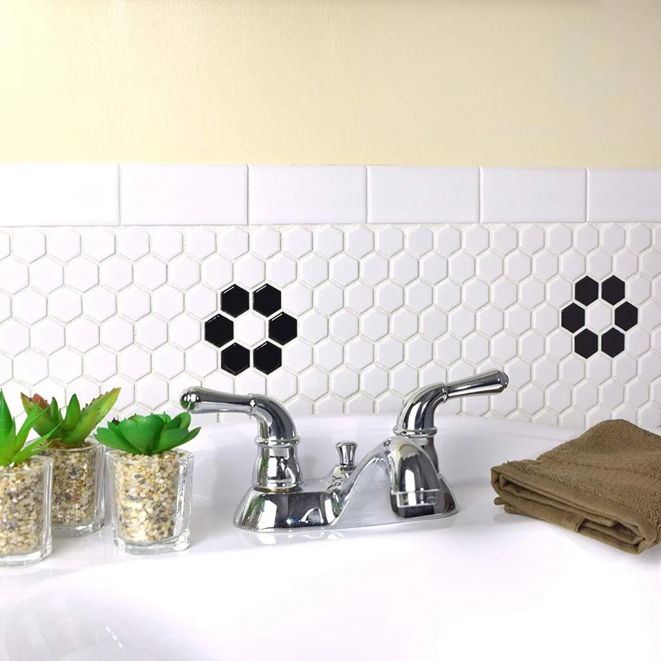 23mm Glossy Black White Honeycomb Ceramic Mosaic Tile Kitchen - 23mm Glossy Black White Honeycomb Ceramic Mosaic Tile Kitchen