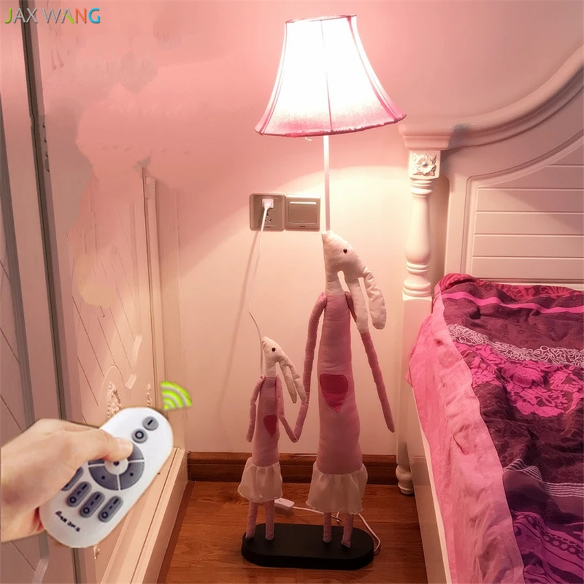 Мультфильм родитель кролик ткань стоячие торшеры исследование чтения огни гостиная спальня детская комната современный вертикальный светильник