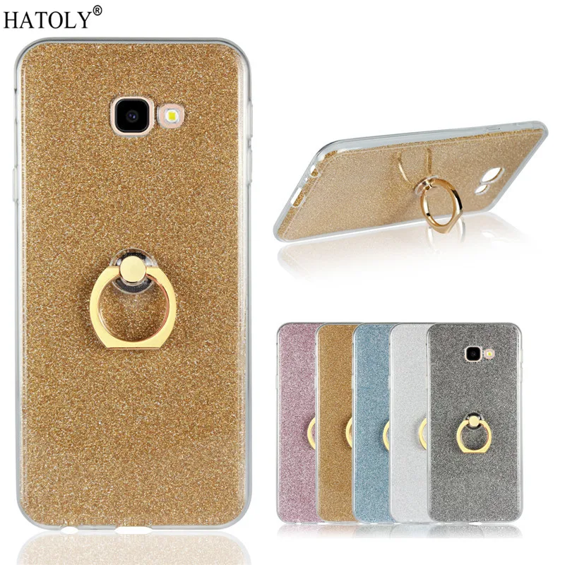 

For Samsung Galaxy J4 Plus Case Shiny Glitter Bling Silicon Phone Case Cover For Samsung Galaxy J4 Prime Finger Ring Case Funda