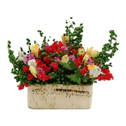 

New 1/12 Dollhouse Miniature Multicolor Flower Bush With Wood Pot (Color: Multicolor)