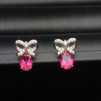 

925 sterling silver inlaid natural powder topa stone ear nail fashion fashion bow style birthday gift envelope
