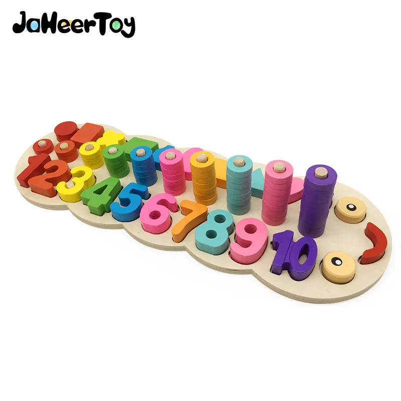 JaheerToy Цифровая форма познавательный строительный блок деревянные игрушки для детей цветные Мультяшные математические игрушки Монтессори образование