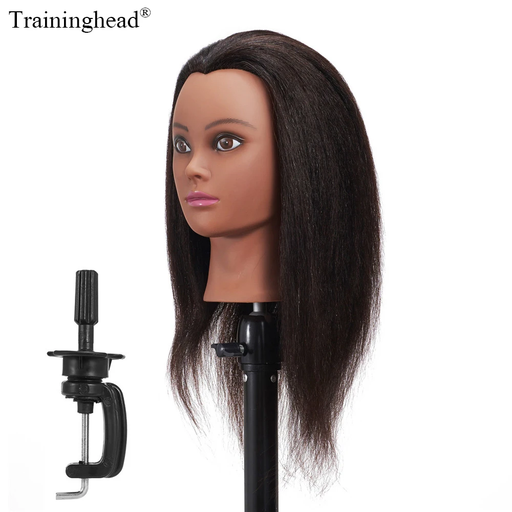 

Traininghead 100% Real Hair Mannequin Head Hairdresser Training Head Manikin Cosmetology Doll Head Women (Clamp Stand Included)
