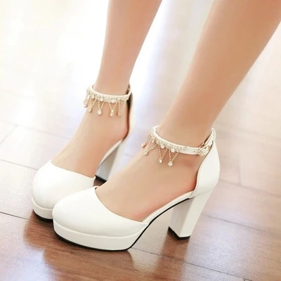 

2016 women pumps wedding shoes small yards 32 33 rhinestone platform hasp work shoes plus size shoes 40 - 43 tassels thick shoe