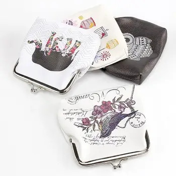 

Owl Elephant Birdcage Print Kiss Lock Mini Wallet Clutch Bag Coin Purse Female