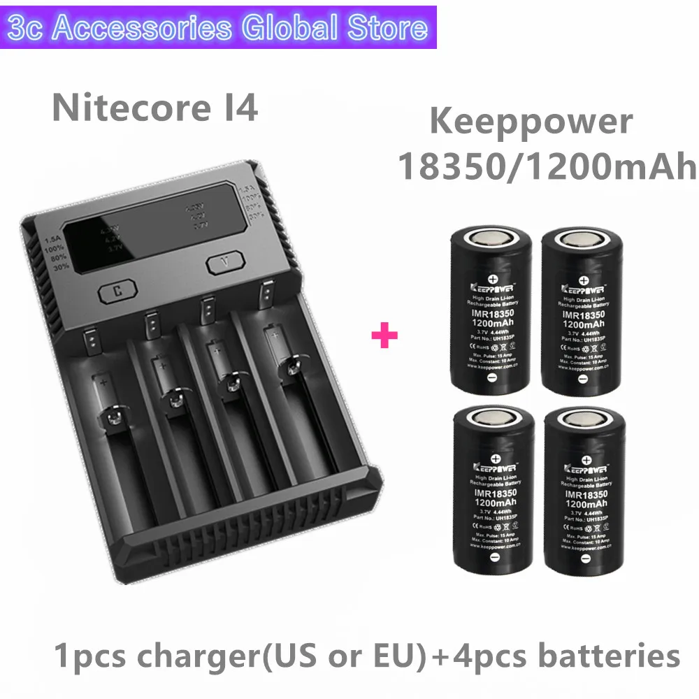 Keeppower 4 шт. IMR 18350 1200 мАч 10A разрядка UH1835P аккумуляторная батарея с Nitecore Новый I4 Digi