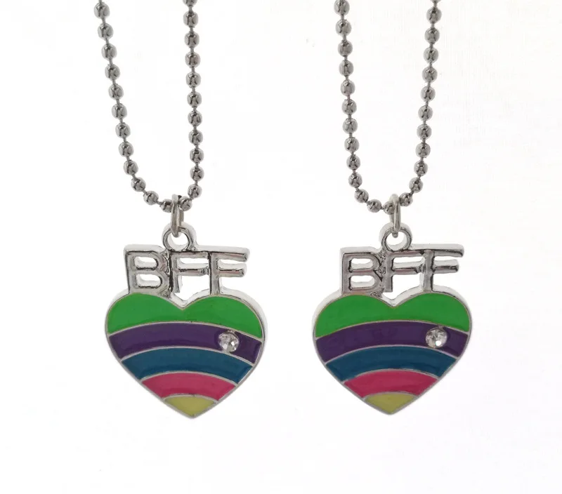 Дети ювелирных изделий детей BFF Цепочки и ожерелья красочные полосы кулон сердце