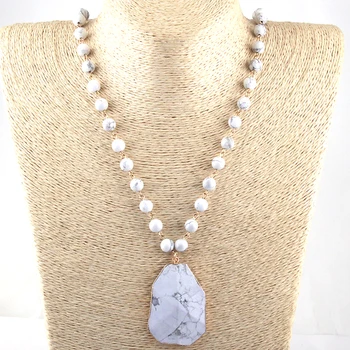 

Free Shipping Fashion Bohemian Tribal Jewelry Natural Stone Rosary Chain Matching Stone Pendant Necklaces For Women Ethnic Neck
