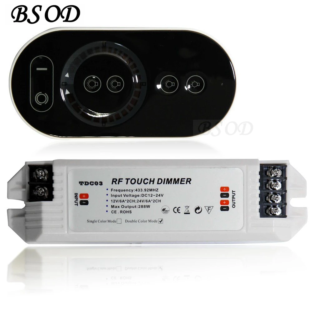 

BSOD Single Color LED RF Wireless Touch Dimmer DC12-24V 144W -288W for LED Strip Lighting