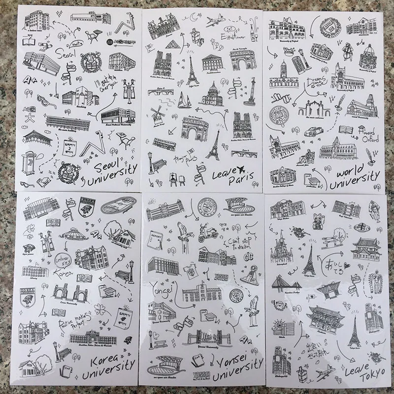 

12Sheet/lot Travel sketch Pvc Kawaii  Stationery Stickers Planner Diary Sticky Post It Papelaria Scrapbook Decor
