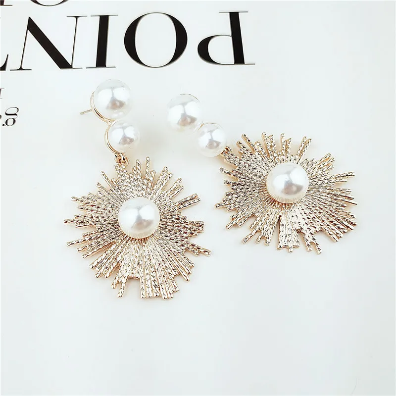 Женские серьги с искусственным жемчугом Ajojewel Золотые дизайном солнце ювелирные