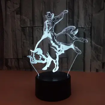 

Colorful LED 3D Vision Night Light Bull Riding Image Touchment Control Color 3D Night Lamp Desk Light