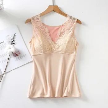 

Fashion Ladies Warm Vest Women Lace Stitching V-Neck Thermal Underwear Tops