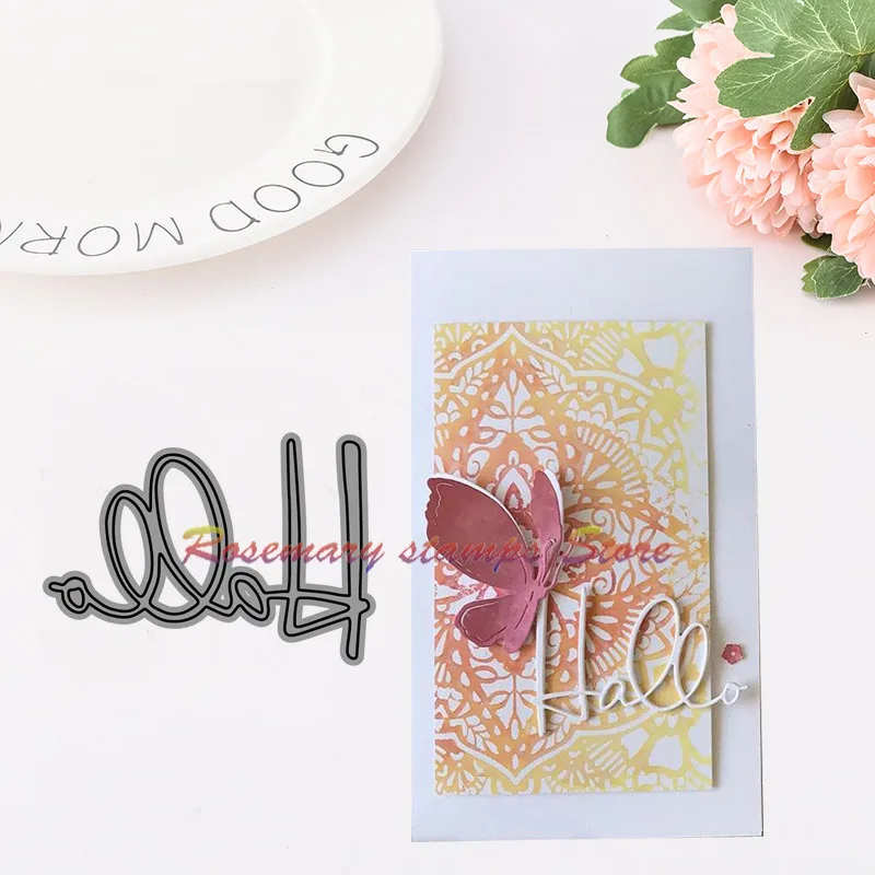 

Rosemary stamps German Hello Metal Cutting Dies Embossing Scrapbooking Stencil Craft Cut Dies For DIY Card Crafts Handmade