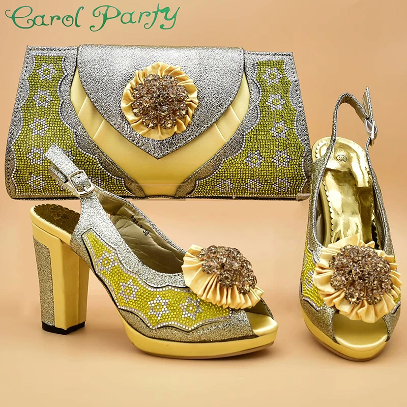 Gold Color Bridal Wearing 2019 Italian Matching Shoes And