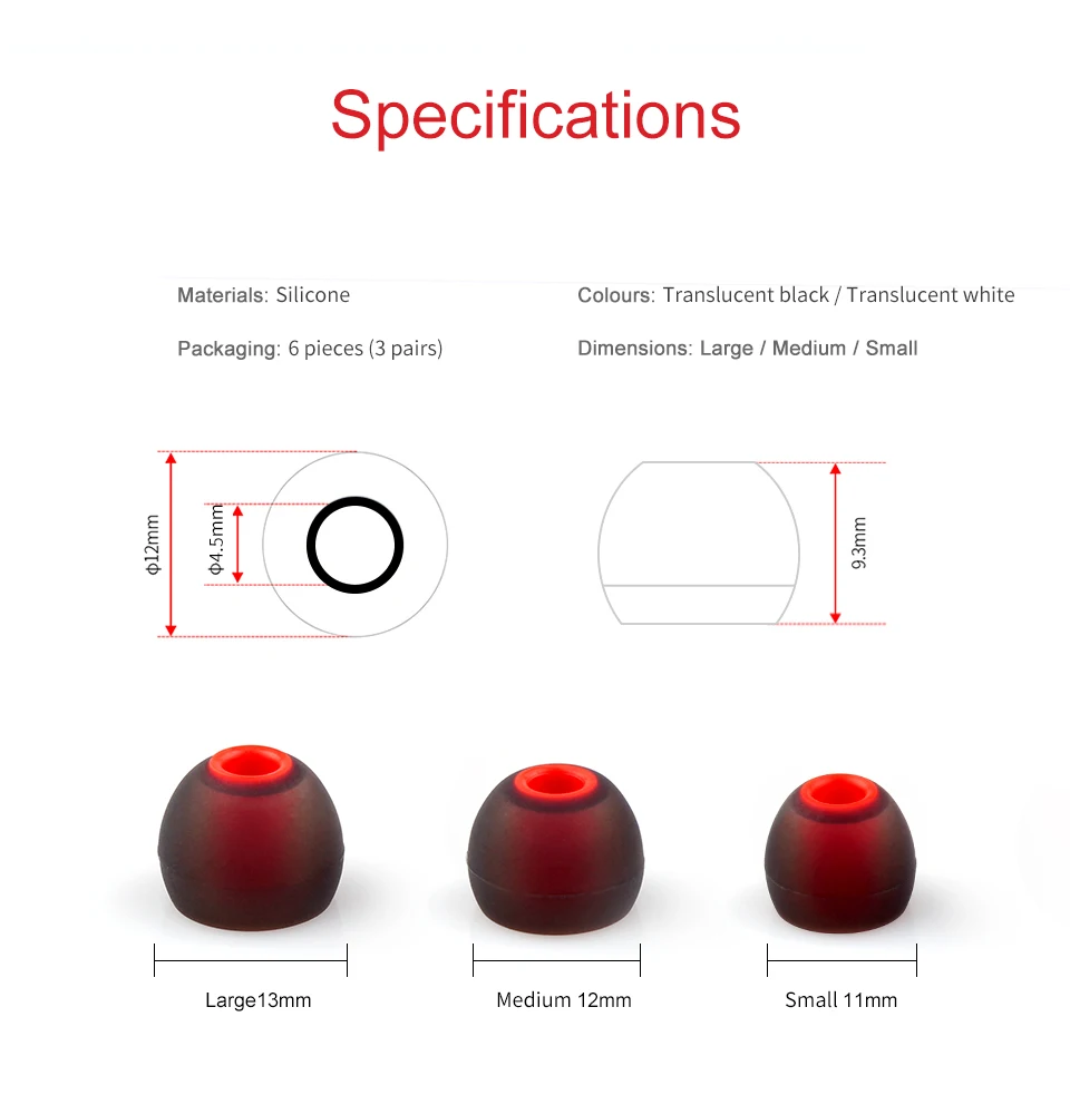 TRN 3 пары(6 шт.) 4,5 мм L/M/S в ухо, силиконовый чехол, наушники, амбушюры, крышка для TRN X6/V30
