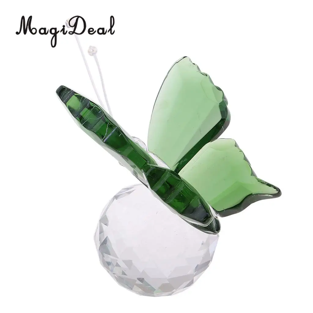 Crystal Flying Butterfly with Ball Base Paperweight Figurine Cut Glass Ornament Animal Statue Collectible Decoration