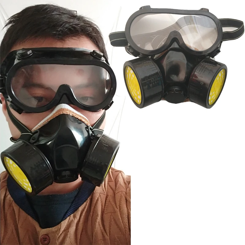 Respirator gas mask chemical protective mask +goggles activated carbon