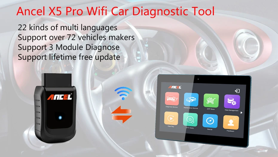 Ancel X5 Pro OBD2 считыватель кодов полная система автомобильный диагностический инструмент Поддержка 22 языков 72 автопроизводителей бесплатное обновление онлайн OBD сканер
