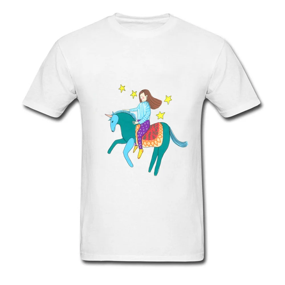 Girl riding a unicorn Hip Hop Casual T Shirt Round Collar All Cotton Short Sleeve Tops Shirts for Men Clothing Shirt Summer Fall Girl riding a unicorn white