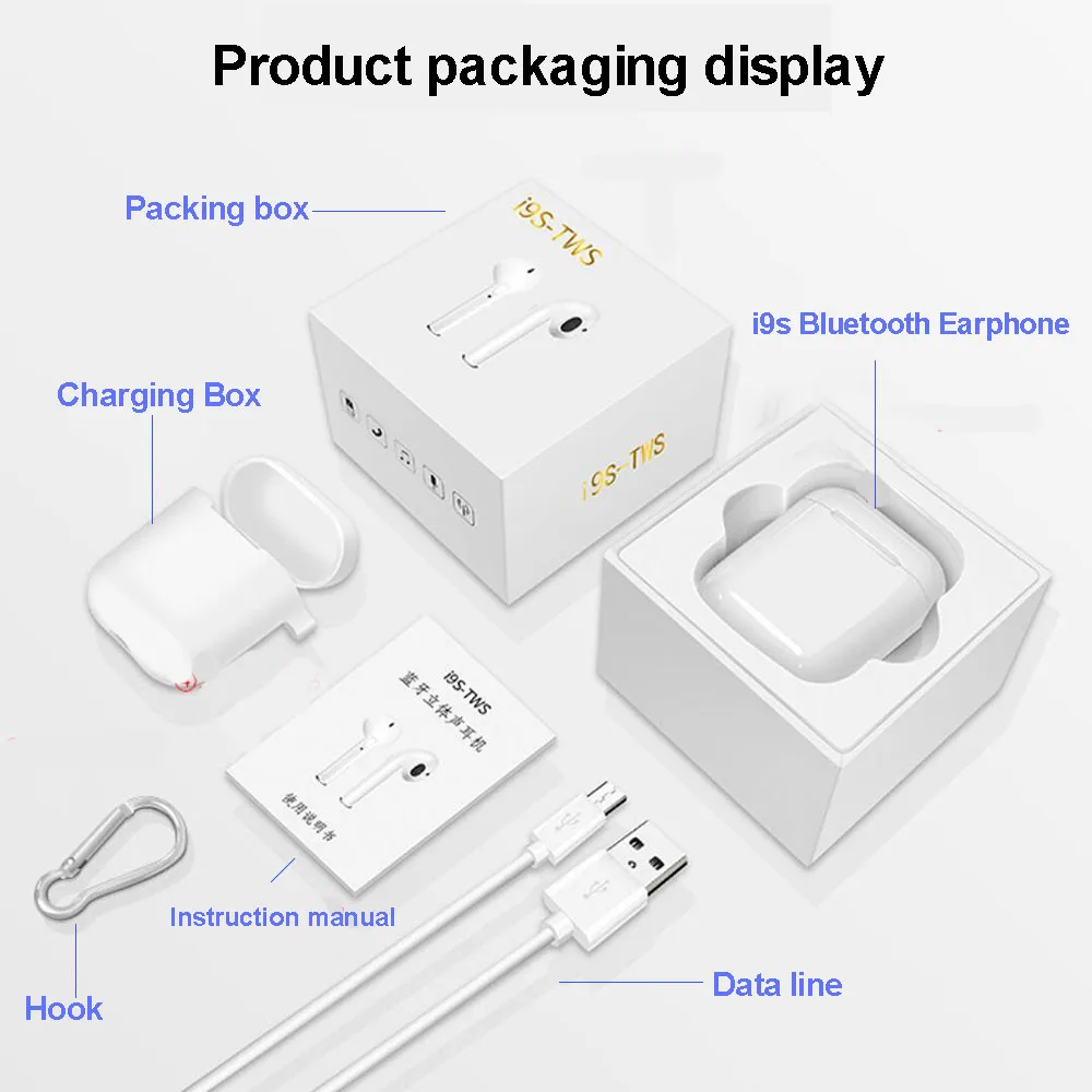 

i8 i9s TWS Wireless Bluetooth Headsets Earphone Stereo Headphone Mini True InEar Headsets Sports For iPhone 6 7 8 x Charging box