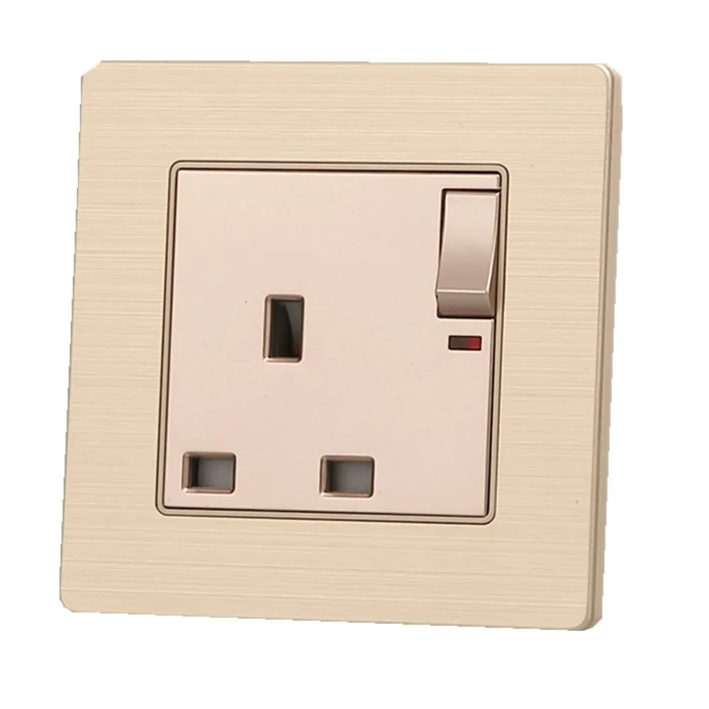 

COSWALL 1 Gang Wall Power Switched Socket + Neon Indicator Grounded Child Protective Lock 13A UK Standard Electrical Outlet Gold