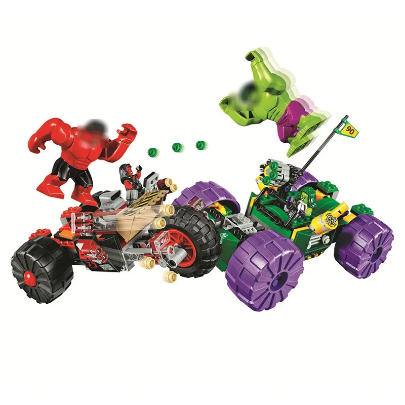 

387pcs Marvel Super Hero Hulk Vs Red Hulk Team Vehicle Model Building Block Compatible Legoings Educational Bricks Kid Toy Gifts