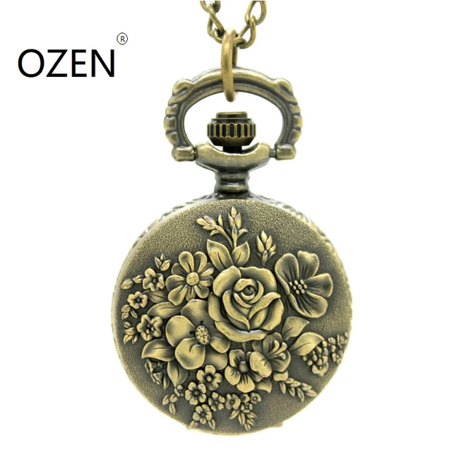 (3099) 12pcs/lot Vintage bronze lovely rose flower pocket Watch Necklace, Watch (3099) 12pcs/lot Vintage bronze lovely rose flower pocket Watch Necklace, Watch