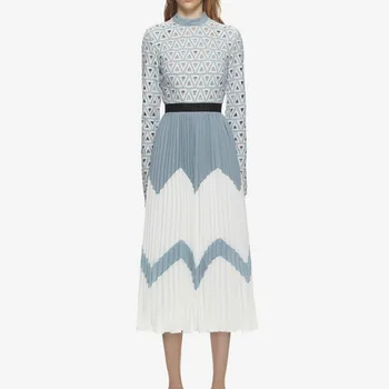 

Runway Self Portrait Dress Mid Long Women 2018 Autumn Designer Embroidery Sexy Hollow Out Female Draped Printed Elegant Dresses