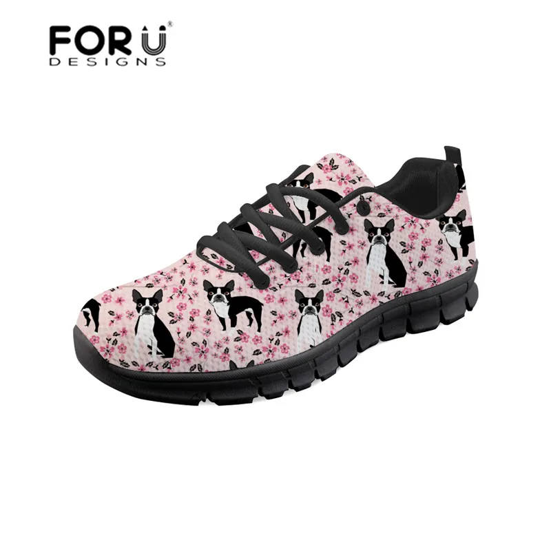 

FORUDESIGNS Women Flats Shoes Boston Terrier Printing Designer Casual Sneakers Female Comfortable Ladies Shoes Lightweight Mesh