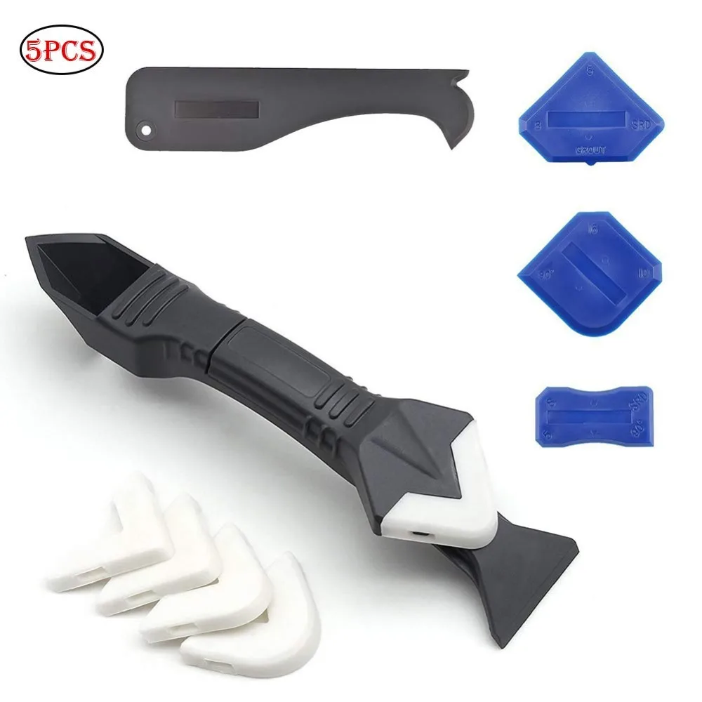 

5 Pcs/set Caulking Tool Kit Silicone Sealant Finishing Tool Grout Scraper Caulk Remover And Caulk Nozzle And Caulk Caps