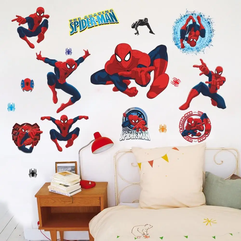 Disney Spiderman Living Room Background Sticker Kids Room Bedroom Wall Decorative Sticker Waterproof Removable - Цвет: 1