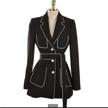 Новинка, модный приталенный Блейзер, Весенняя верхняя одежда с лентами, черно-белый длинный рукав женщины, костюм Ma198