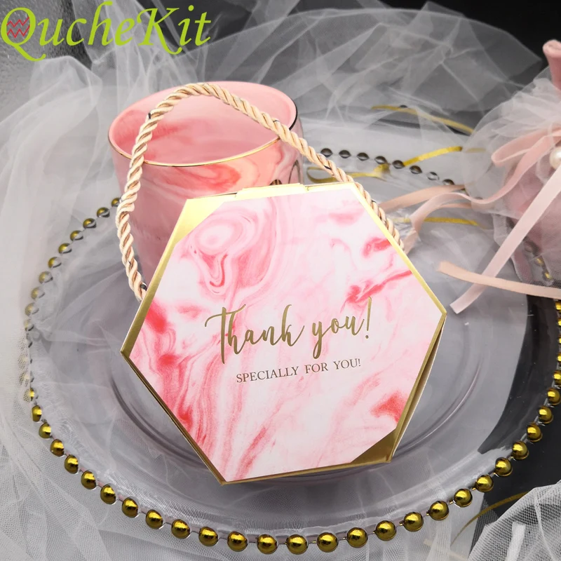 

25pcs Portable Marbling Candy Box Hexagon Gift Box Thank You Jewelry Packaging Bag Box Wedding Birthday Party Decor Supplies